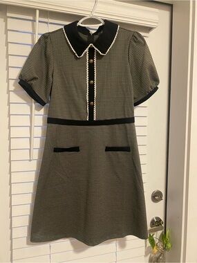 Modcloth Black and Cream Babydoll Mini Dress with Classic Collar
